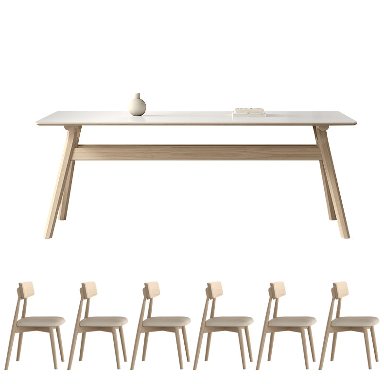 Contemporary Sintered Stone Top Ash Wood Base Dining Table with Chairs