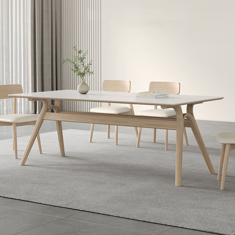 Contemporary Sintered Stone Top Ash Wood Base Dining Table with Chairs