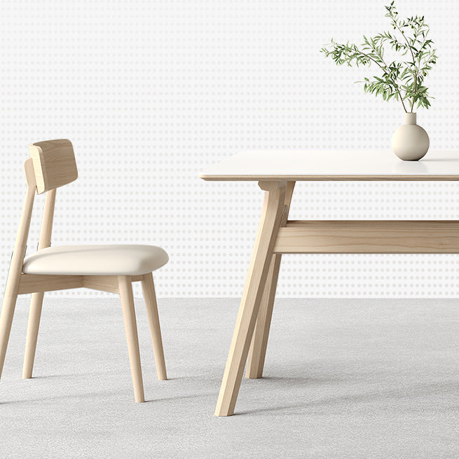 Contemporary Sintered Stone Top Ash Wood Base Dining Table with Chairs