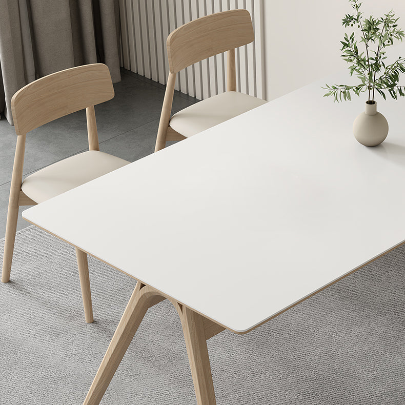Contemporary Sintered Stone Top Ash Wood Base Dining Table with Chairs