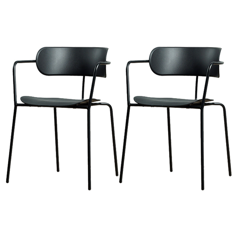 Contemporary Style Open Back Plastic Dining Arm Chair with Metal Legs for Home