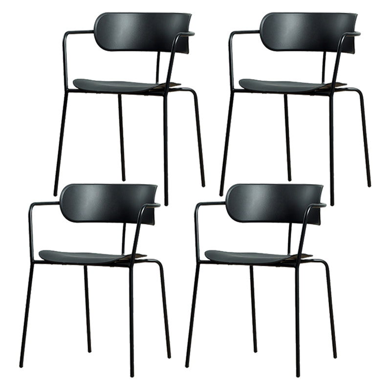 Contemporary Style Open Back Plastic Dining Arm Chair with Metal Legs for Home