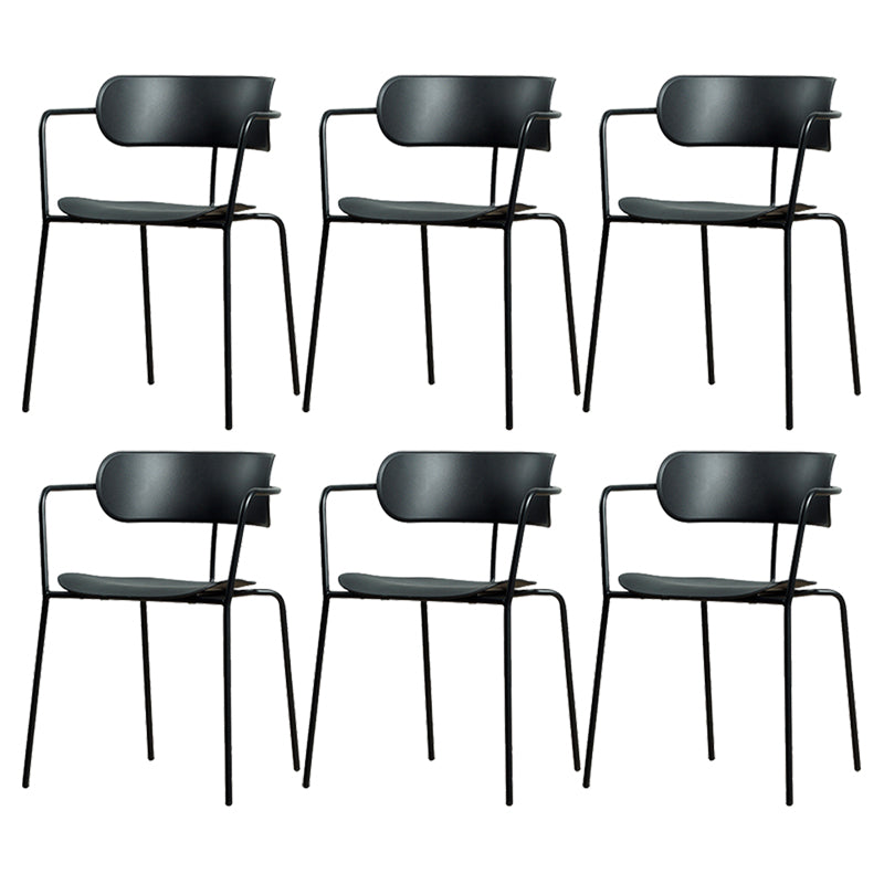 Contemporary Style Open Back Plastic Dining Arm Chair with Metal Legs for Home