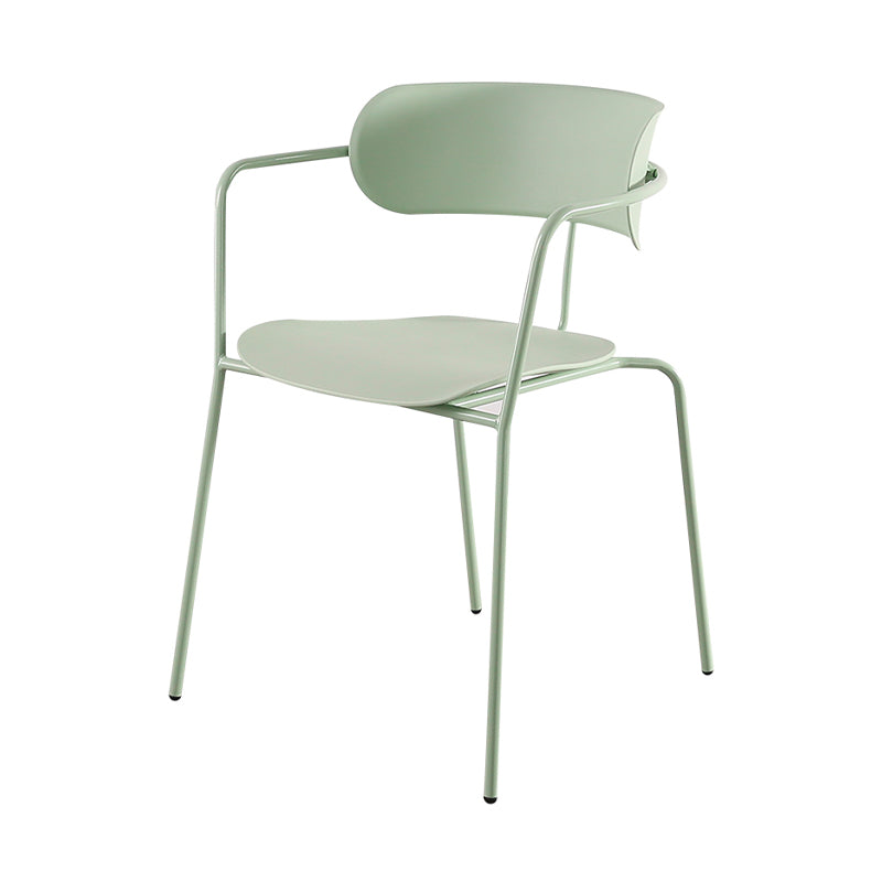 Contemporary Style Open Back Plastic Dining Arm Chair with Metal Legs for Home