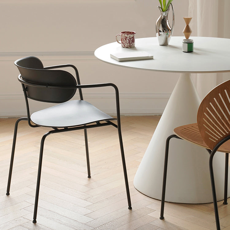 Contemporary Style Open Back Plastic Dining Arm Chair with Metal Legs for Home