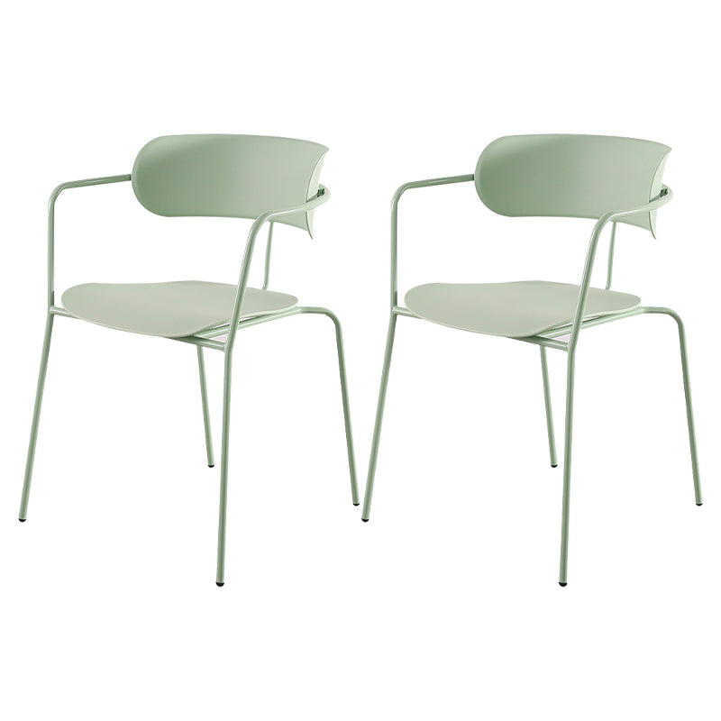 Contemporary Style Open Back Plastic Dining Arm Chair with Metal Legs for Home
