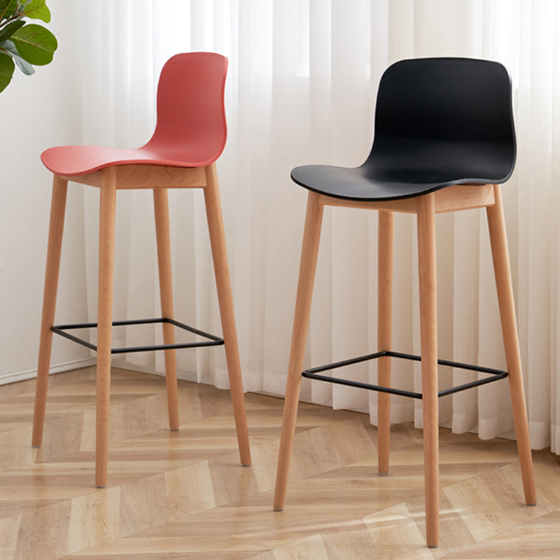 Contemporary Style Low Back Plastic Bar Stool with Wooden Leg