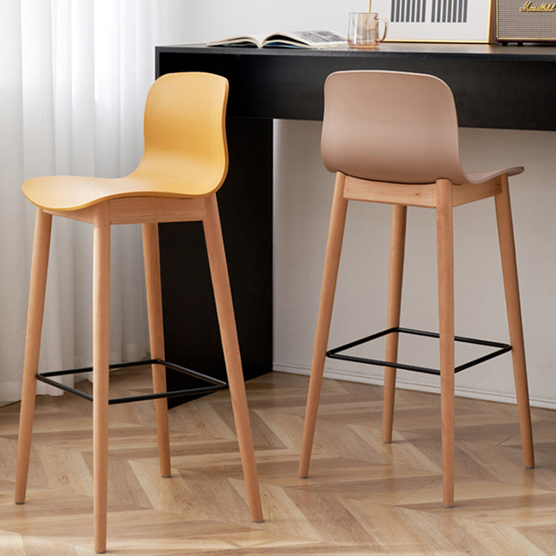 Contemporary Style Low Back Plastic Bar Stool with Wooden Leg