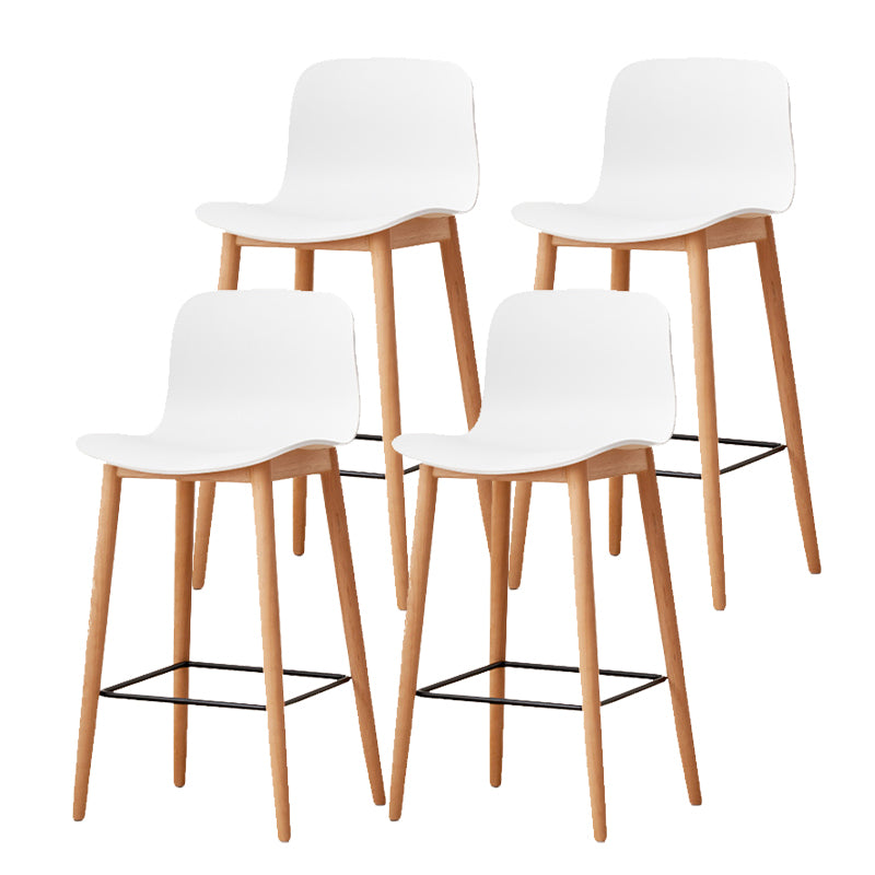 Contemporary Style Low Back Plastic Bar Stool with Wooden Leg