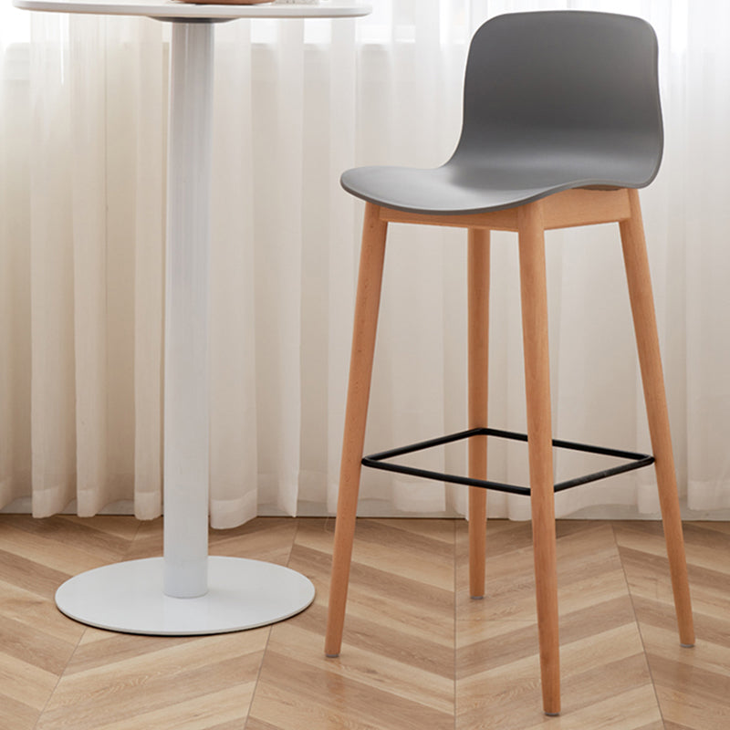 Contemporary Style Low Back Plastic Bar Stool with Wooden Leg
