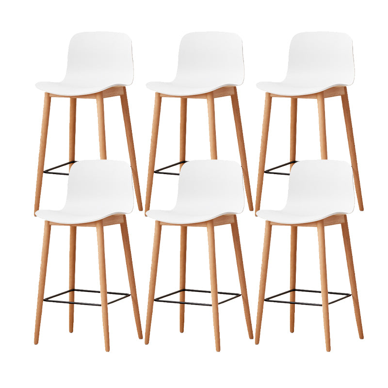 Contemporary Style Low Back Plastic Bar Stool with Wooden Leg