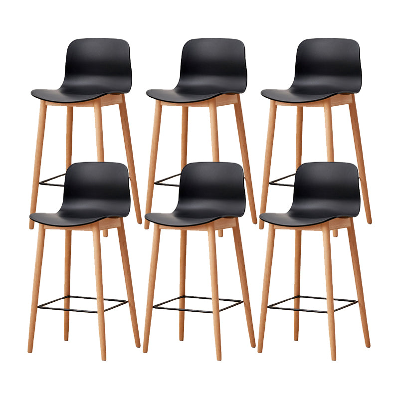 Contemporary Style Low Back Plastic Bar Stool with Wooden Leg
