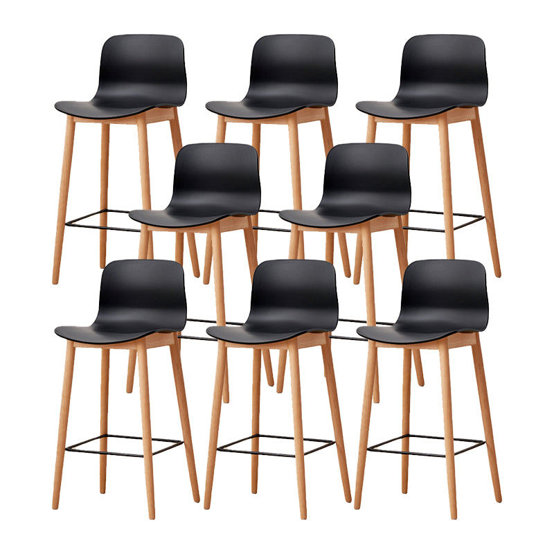 Contemporary Style Low Back Plastic Bar Stool with Wooden Leg