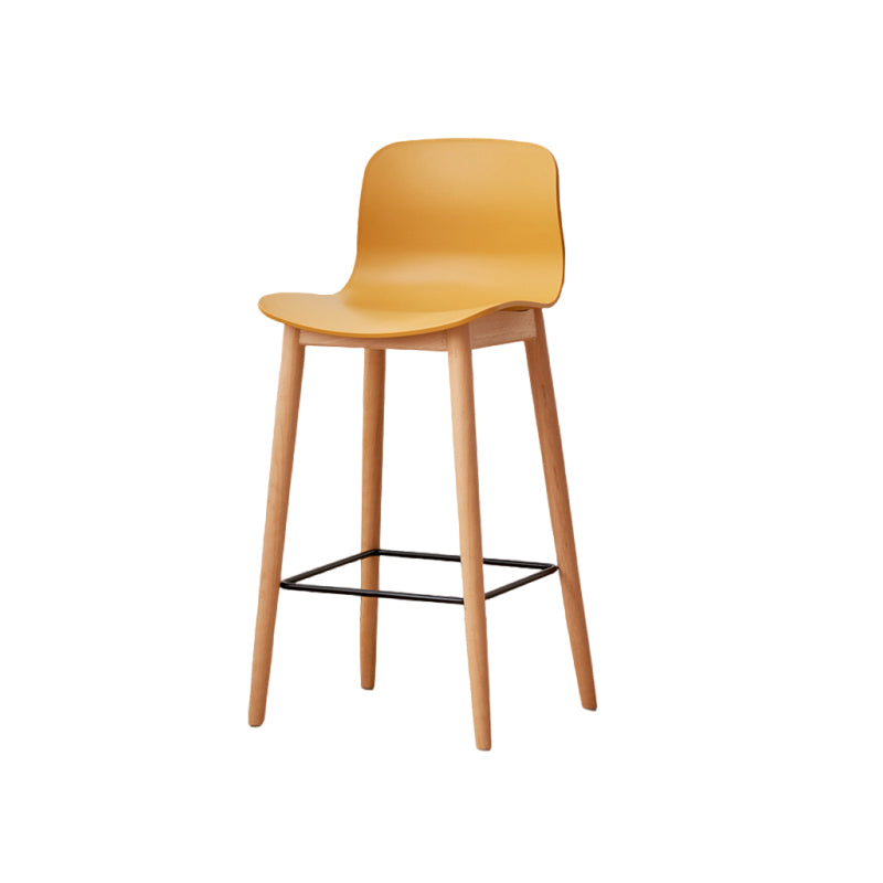 Contemporary Style Low Back Plastic Bar Stool with Wooden Leg
