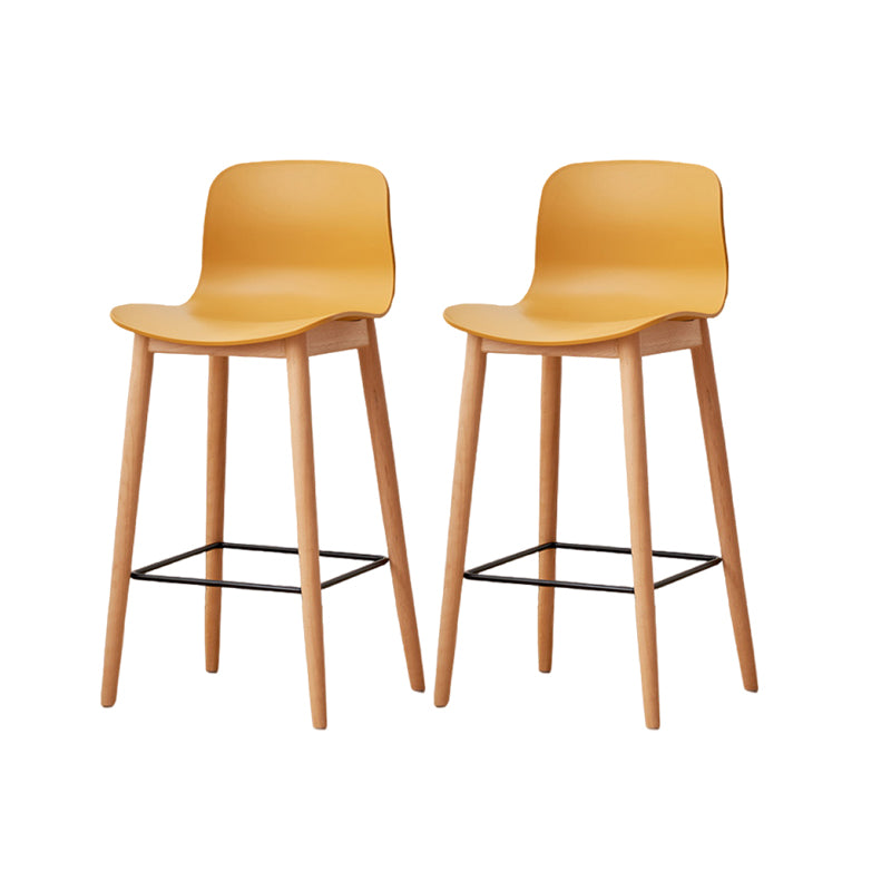 Contemporary Style Low Back Plastic Bar Stool with Wooden Leg