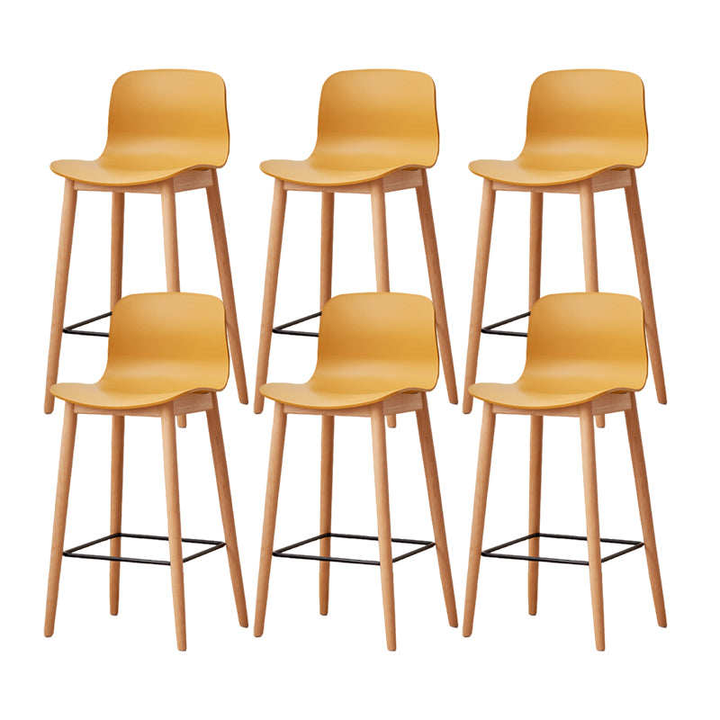 Contemporary Style Low Back Plastic Bar Stool with Wooden Leg