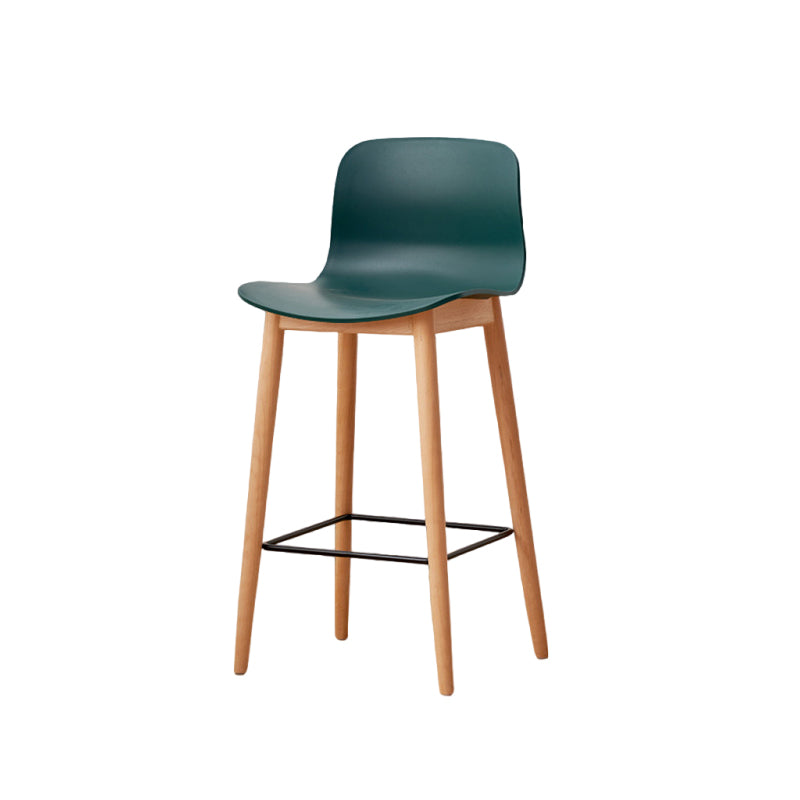Contemporary Style Low Back Plastic Bar Stool with Wooden Leg