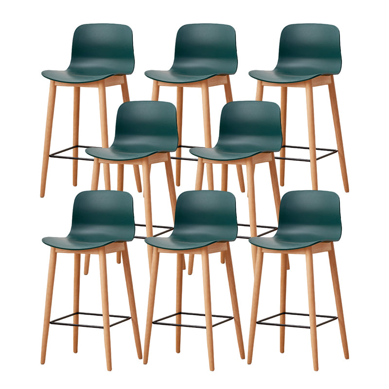 Contemporary Style Low Back Plastic Bar Stool with Wooden Leg