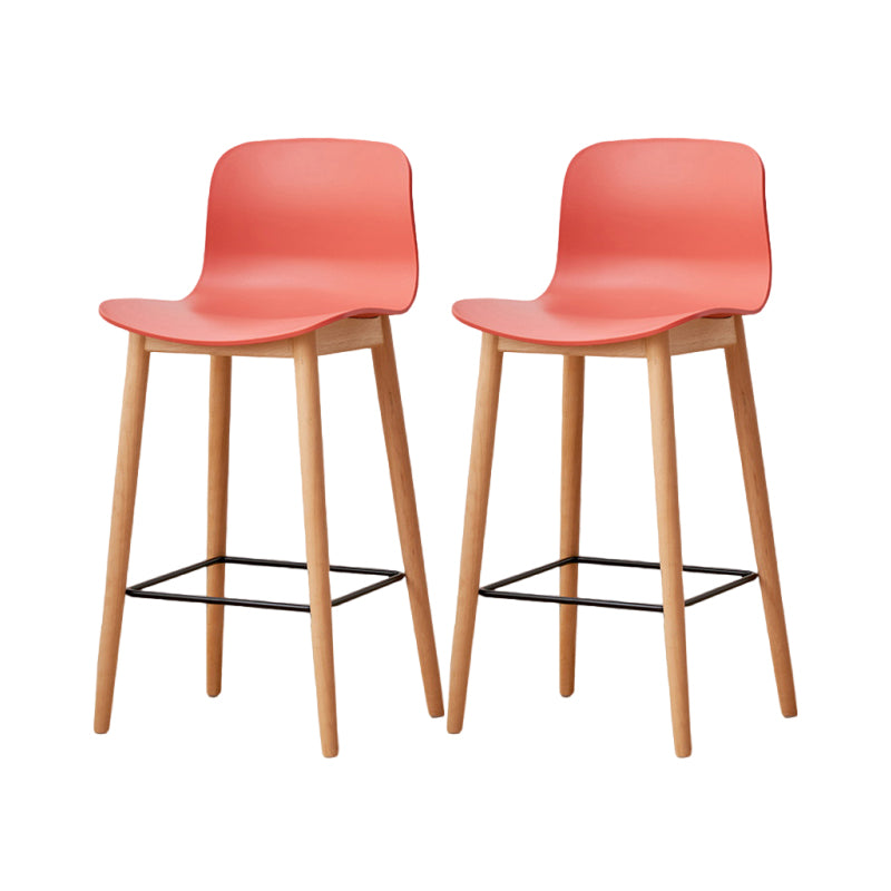 Contemporary Style Low Back Plastic Bar Stool with Wooden Leg