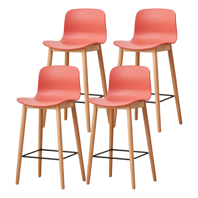 Contemporary Style Low Back Plastic Bar Stool with Wooden Leg