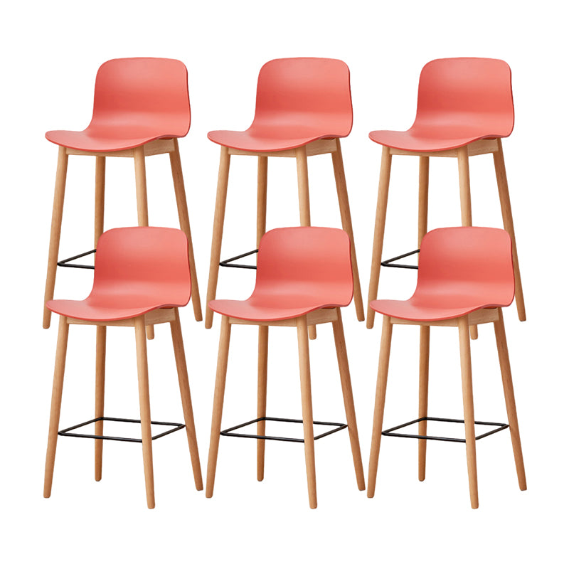 Contemporary Style Low Back Plastic Bar Stool with Wooden Leg