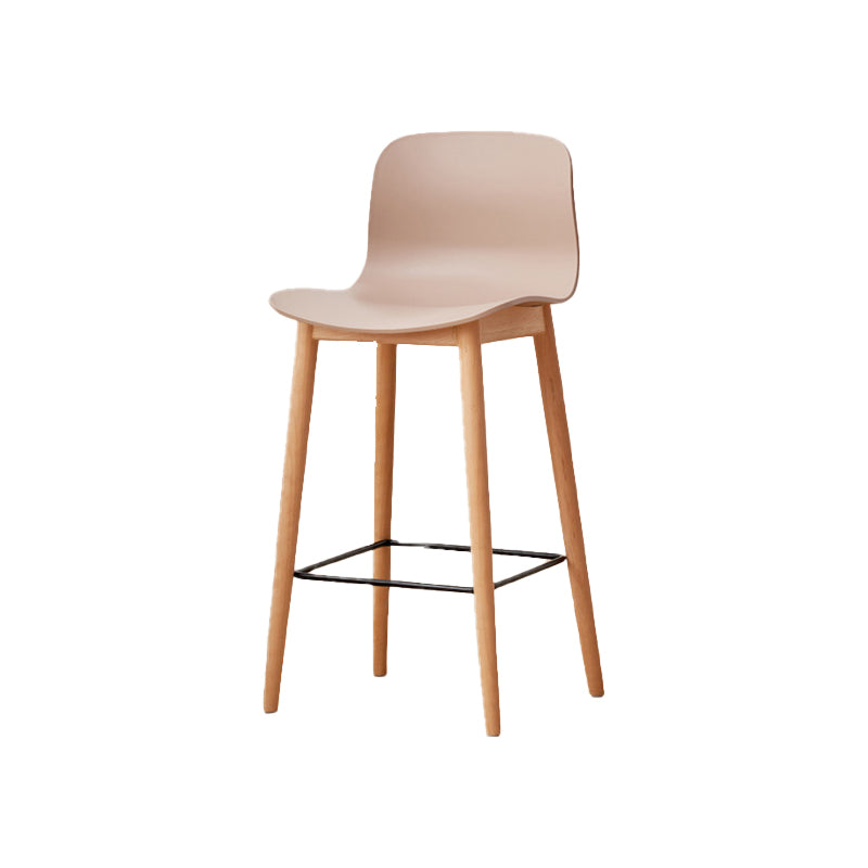 Contemporary Style Low Back Plastic Bar Stool with Wooden Leg