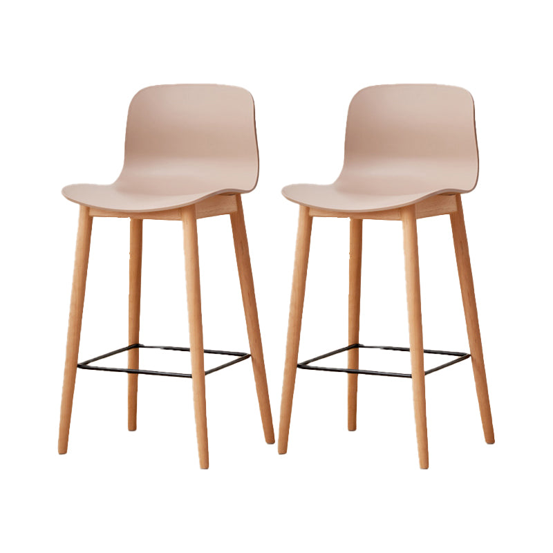 Contemporary Style Low Back Plastic Bar Stool with Wooden Leg