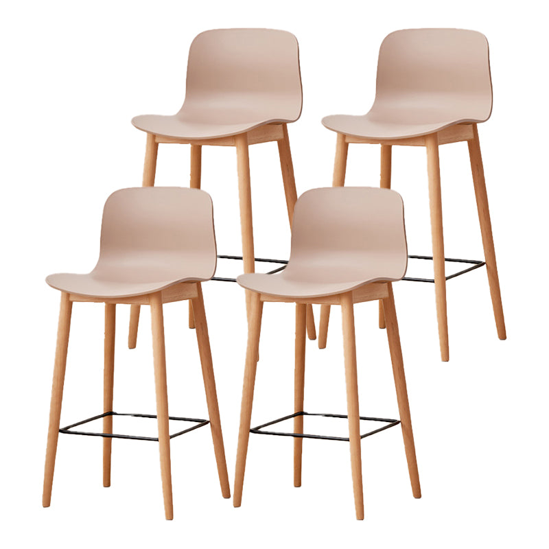 Contemporary Style Low Back Plastic Bar Stool with Wooden Leg