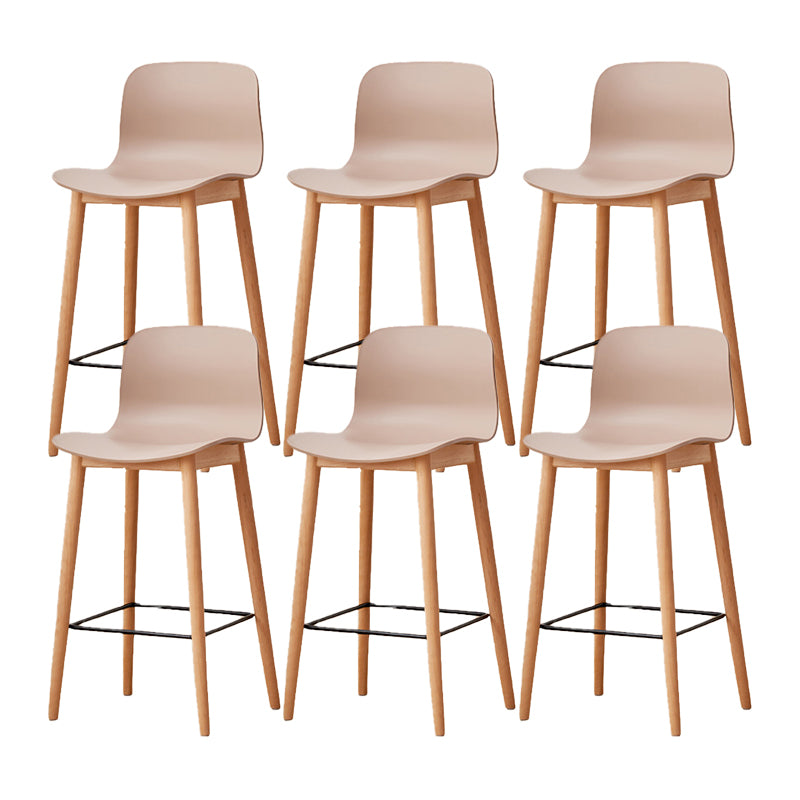 Contemporary Style Low Back Plastic Bar Stool with Wooden Leg