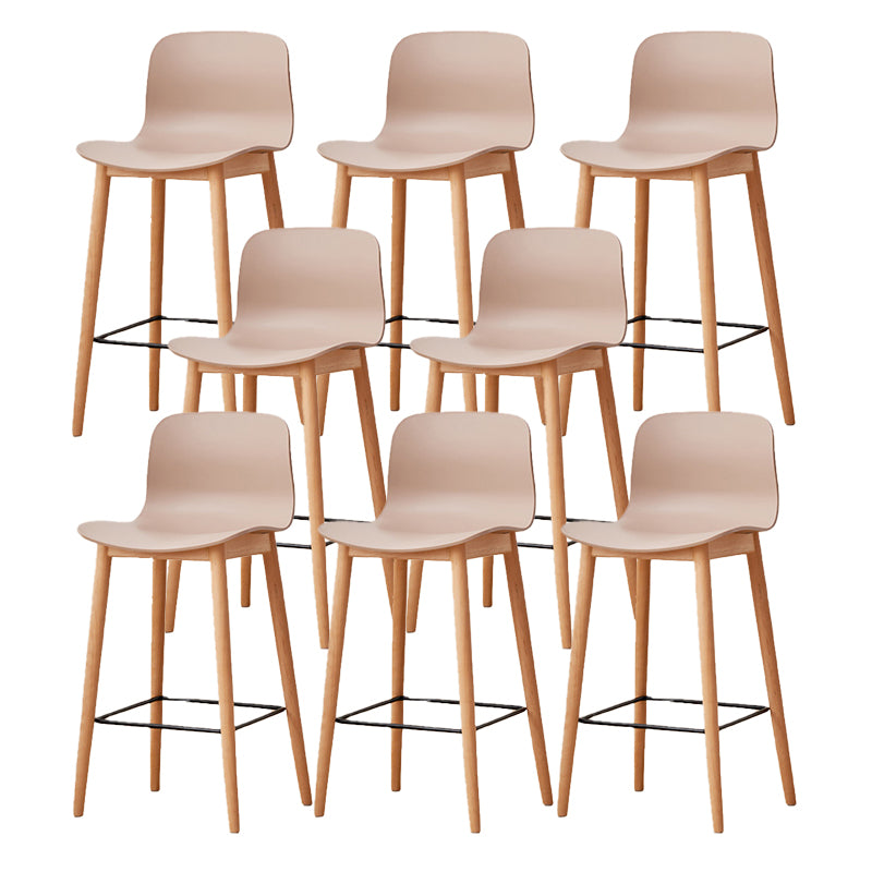 Contemporary Style Low Back Plastic Bar Stool with Wooden Leg