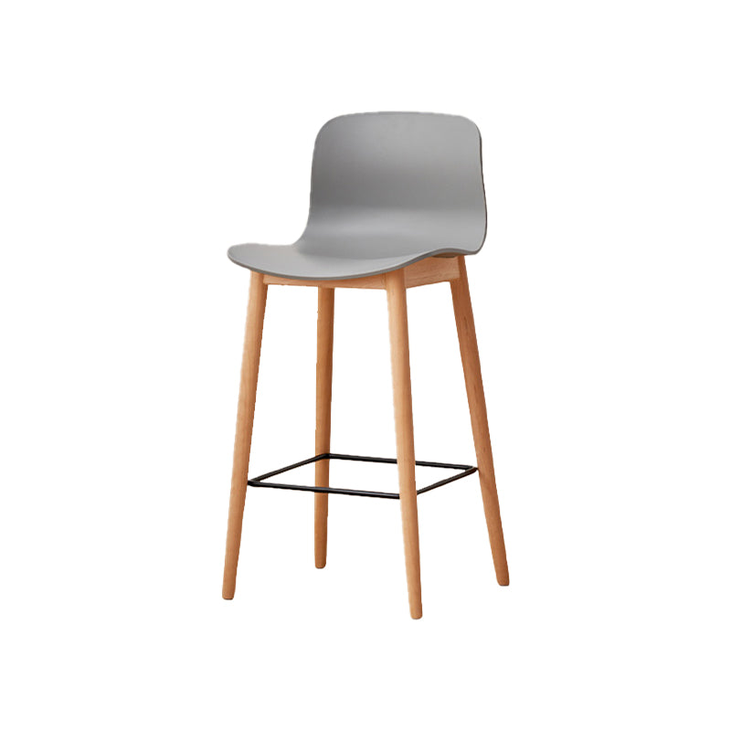 Contemporary Style Low Back Plastic Bar Stool with Wooden Leg