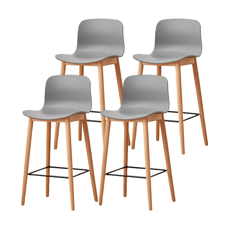 Contemporary Style Low Back Plastic Bar Stool with Wooden Leg