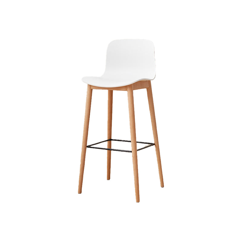 Contemporary Style Low Back Plastic Bar Stool with Wooden Leg