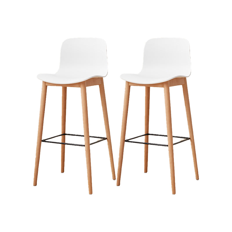Contemporary Style Low Back Plastic Bar Stool with Wooden Leg