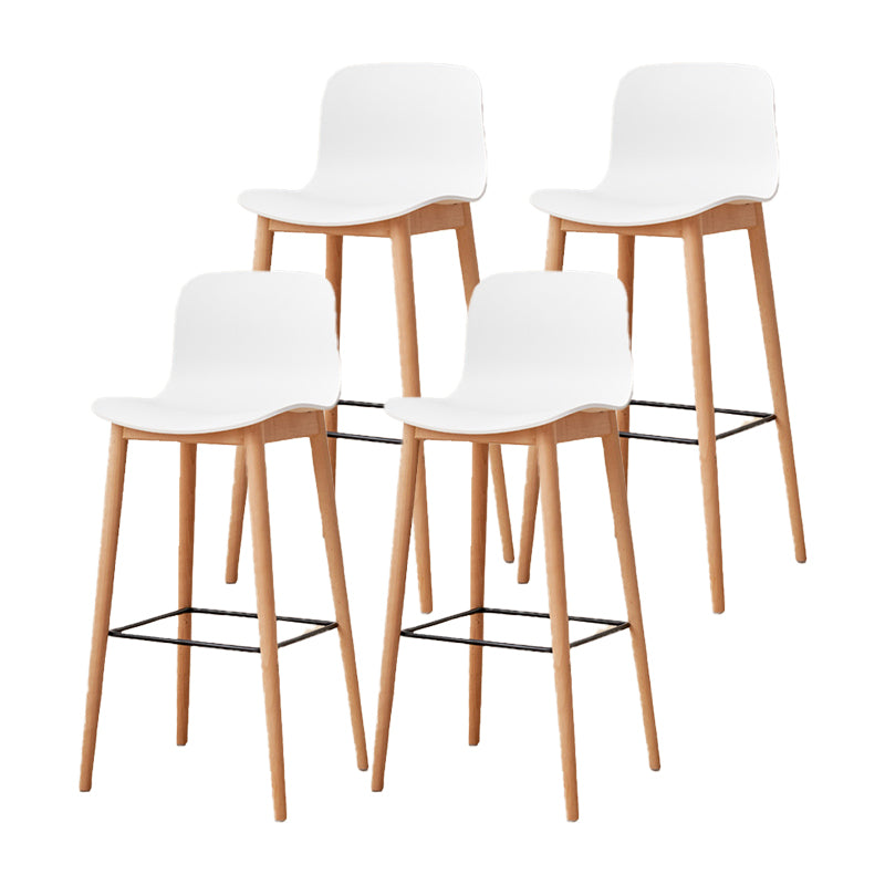 Contemporary Style Low Back Plastic Bar Stool with Wooden Leg