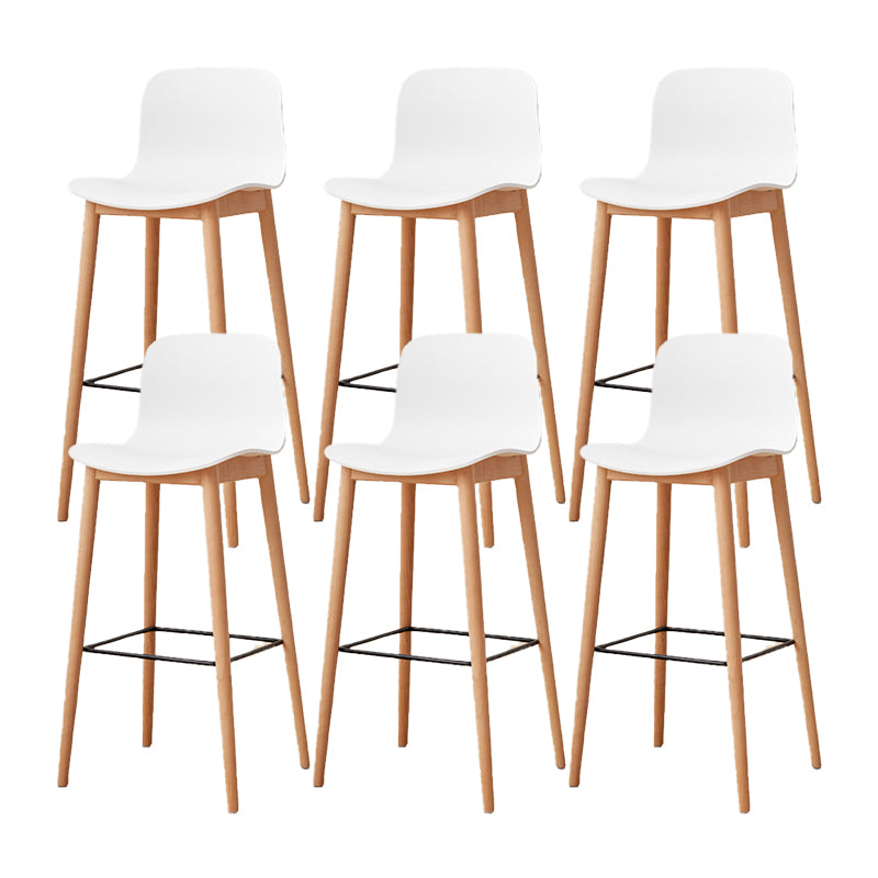 Contemporary Style Low Back Plastic Bar Stool with Wooden Leg