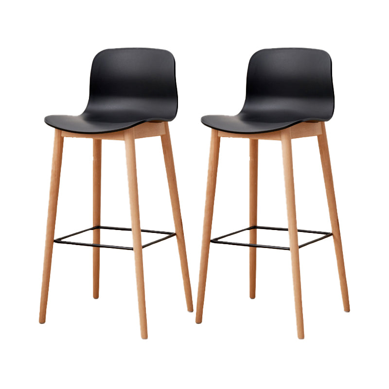 Contemporary Style Low Back Plastic Bar Stool with Wooden Leg