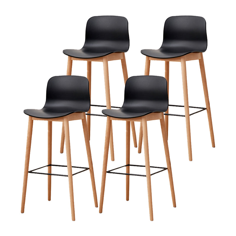 Contemporary Style Low Back Plastic Bar Stool with Wooden Leg