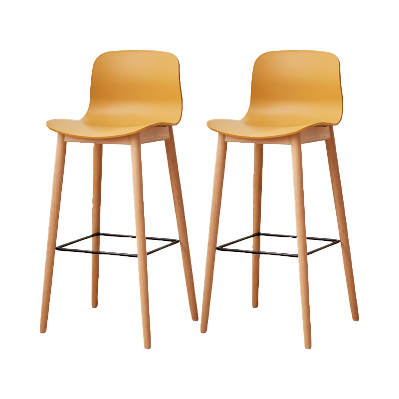 Contemporary Style Low Back Plastic Bar Stool with Wooden Leg