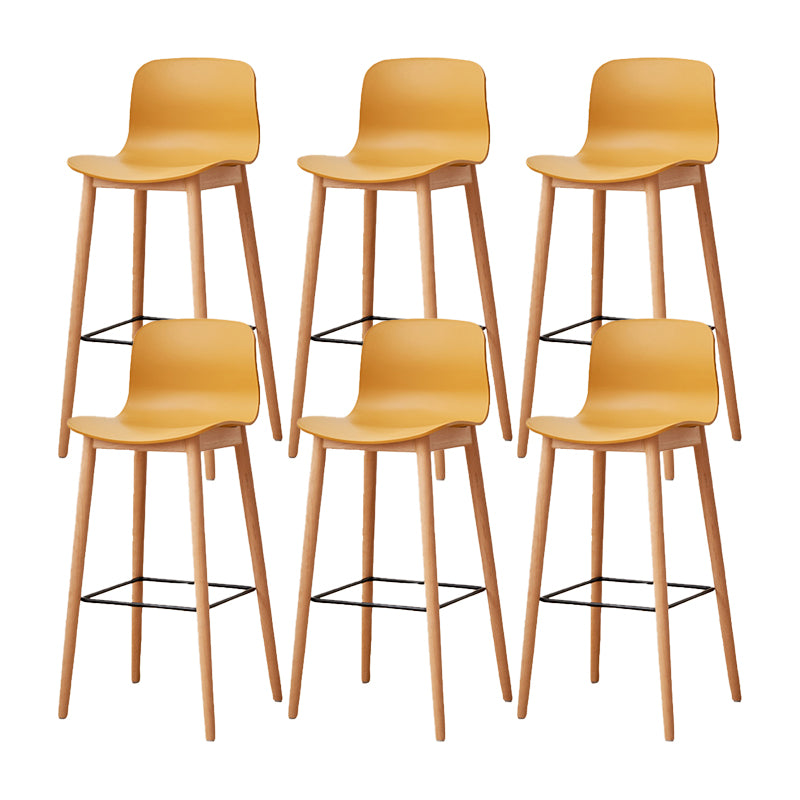 Contemporary Style Low Back Plastic Bar Stool with Wooden Leg