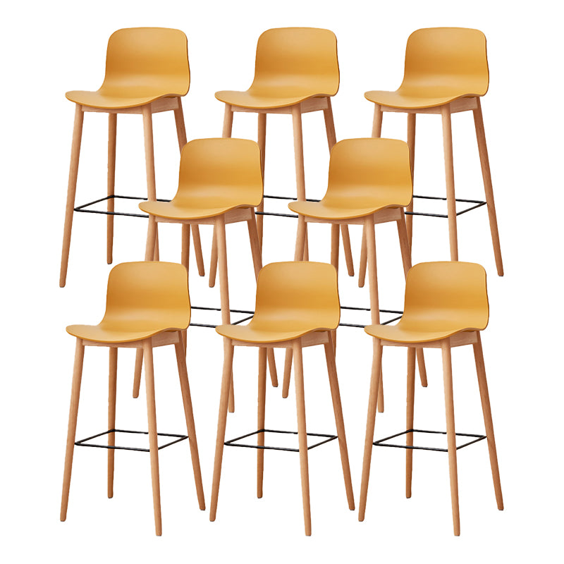Contemporary Style Low Back Plastic Bar Stool with Wooden Leg