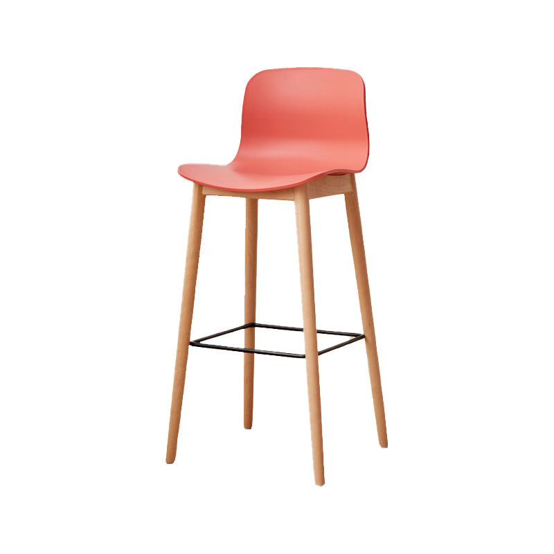 Contemporary Style Low Back Plastic Bar Stool with Wooden Leg