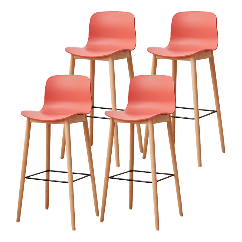 Contemporary Style Low Back Plastic Bar Stool with Wooden Leg