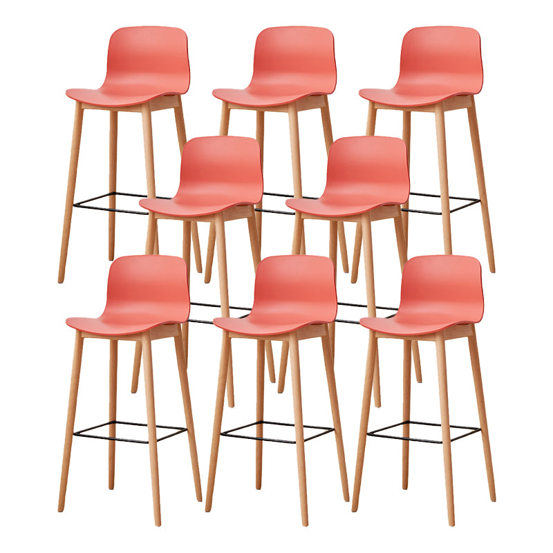 Contemporary Style Low Back Plastic Bar Stool with Wooden Leg