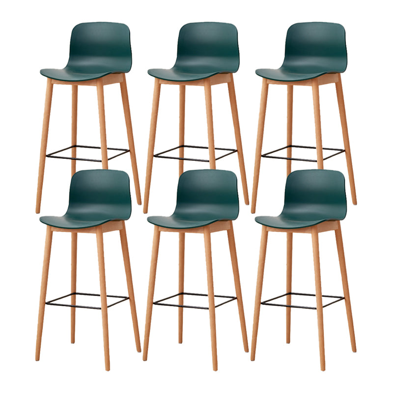 Contemporary Style Low Back Plastic Bar Stool with Wooden Leg