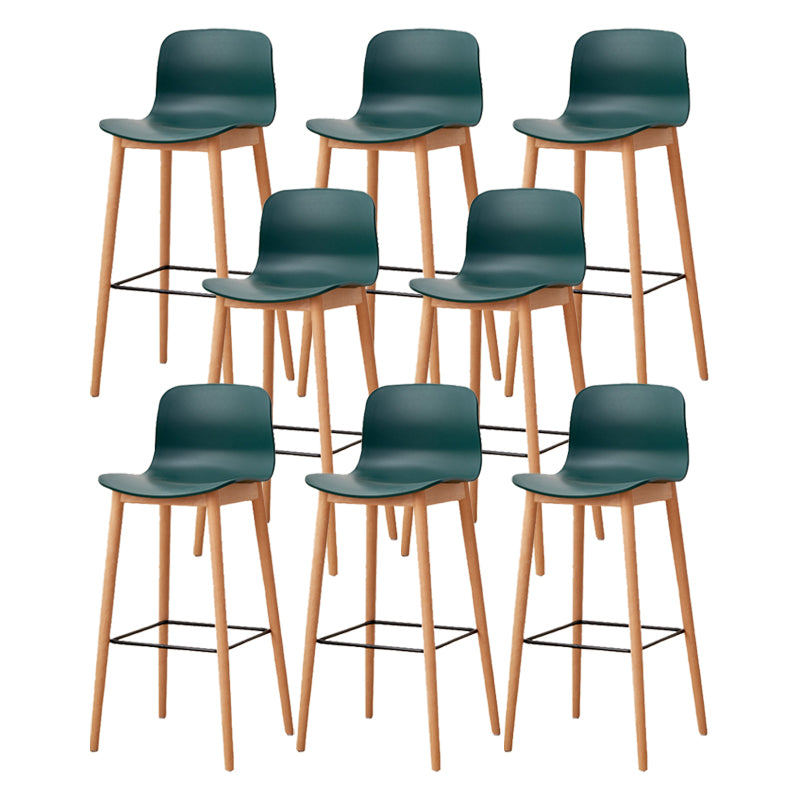 Contemporary Style Low Back Plastic Bar Stool with Wooden Leg