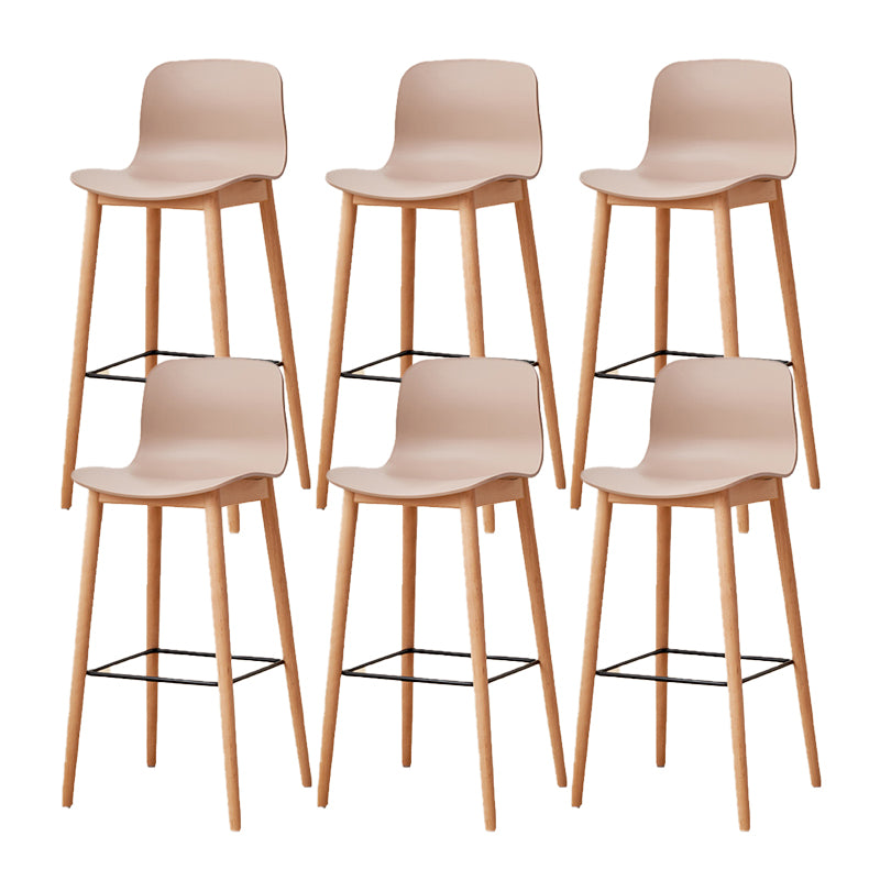 Contemporary Style Low Back Plastic Bar Stool with Wooden Leg