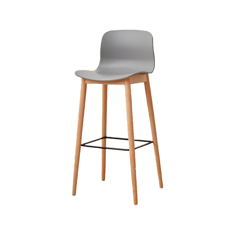 Contemporary Style Low Back Plastic Bar Stool with Wooden Leg