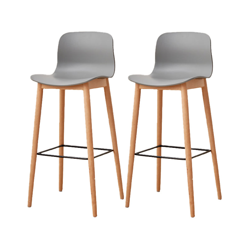 Contemporary Style Low Back Plastic Bar Stool with Wooden Leg