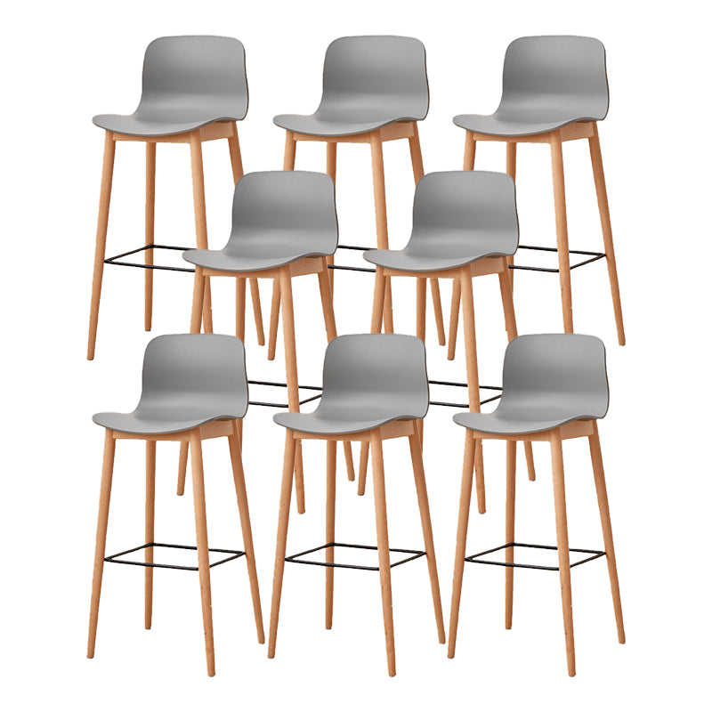 Contemporary Style Low Back Plastic Bar Stool with Wooden Leg